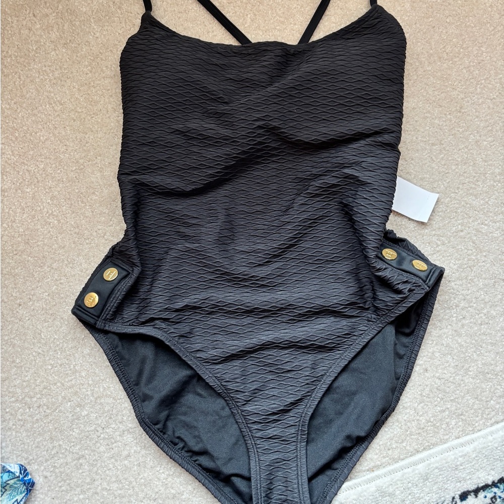 Bleu Rod Beattie Black Textured Swimsuit